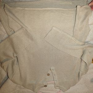 Beige waffle knit pull over